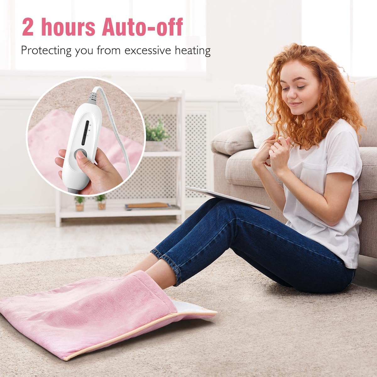 Foot Warmer Electric, Heating Pad King Size Ultra Soft Flannel, Extra Large for Bed, Abdomen, Feet, Back, Cramp, Office/Home Under Desk, 10ft Cord, Auto Off, 22" x 20" - Blue