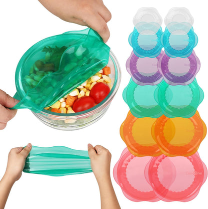 Silicone Stretch Lids for Food Storage in Fridge, Reusable Elastic Bowl Covers for Cup, Cans, Jars, Round & Rectangle Container, Food Grade Silicone Microwave Food Cover, Heat-Resistant, 6PCS