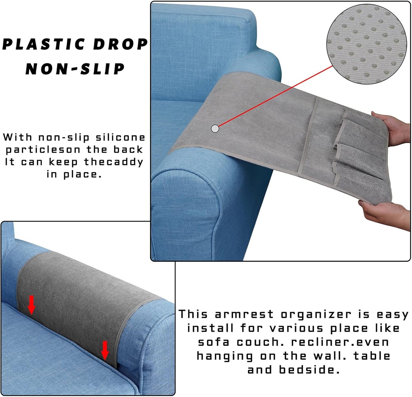 Remote Control Holders for Armchairs, Couch Caddy, Featuring Non-Slip Bases | 5 Pockets Bedside Storage Pocket for TV Remote Holder, Phone Tablet Kindle, Magazines, Gifts for Seniors (Beige, 35"X12.4")