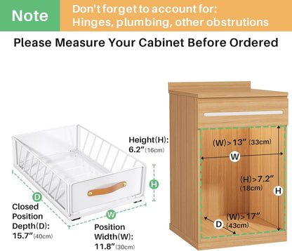 Pull out Cabinet Organizer,Heavy Duty Slide out Pantry Shelves Drawer Storage with Adhesive Nano Film,Sliding Mesh Cabinet Basket with Handle for Kitchen, Bathroom, Home, 11.8"W X 15.7"D X6.2"H,Black