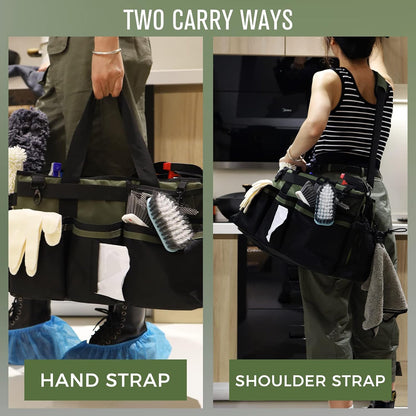 SCAVATA Wearable Cleaning Caddy, Cleaning Caddy Supplies Organizer with Handle & Shoulder Straps for Housekeepers, Under Sink & Car Cleaning Tool Organizers Bag with 4 Foldable Divider (NavyBlue)
