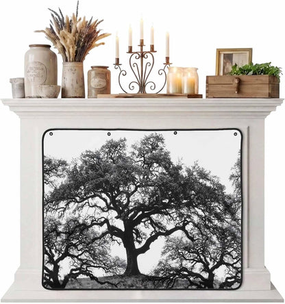 Magnetic Fireplace Cover Oak Tree Forest Fireplace Screen Decorative Black Deep Roots Branches Insulation Fireplace Blocker Blanket Save Energy Fireplace Draft Stopper Covers for Living Room 36x30