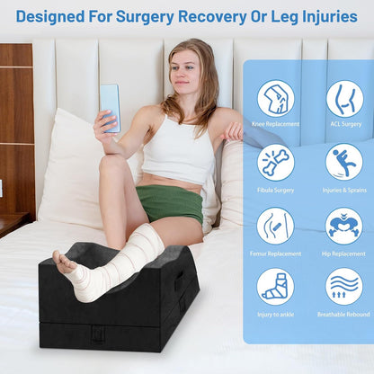 TranquilRelax Leg Elevation Pillow for After Surgery, Wedge Pillow, Grey | Single-leg design, adjustable height, U-shaped cradle, supportive memory foam, washable cover, leg elevation for swelling
