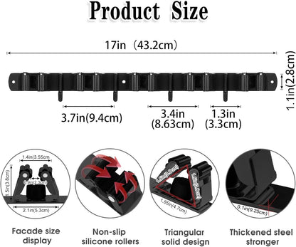 AceMining Broom Holder Wall Mount, 5 Racks 4 Hooks Heavy Duty Mop Organizer | Mop Holder Wall Mount and Broom Hanger for Garage, Laundry Room, Kitchen and Utility Storage