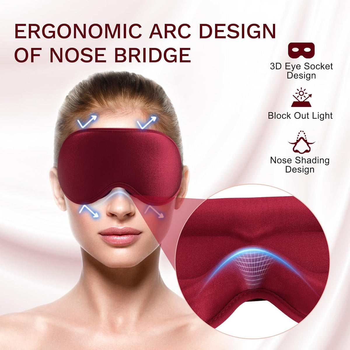 FlyCoco 99% Fully Block Out Light Eye Sleep Mask, 3D Deep Contoured Eyes Cover Zero Pressure, Long Lash Extension Eyes Mask with Adjustable Straps for Sleeping Travel Home Nap Rest Women Men (Pink)