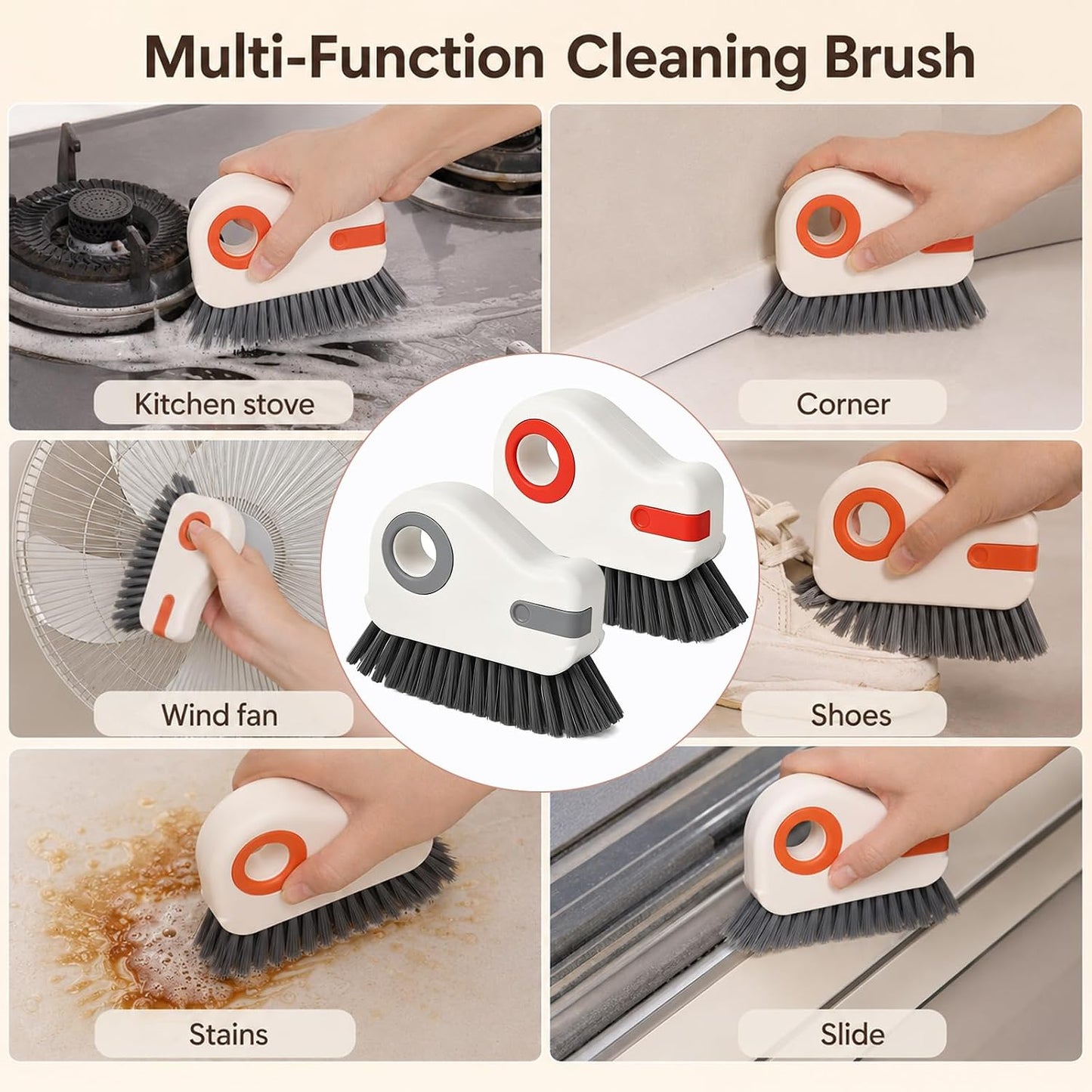 2 PCS Groove Cleaning Brush, Non-Shedding Gap Cleaner Tools | 2 in 1 Window Track Cleaning Brush with Hard Bristle and Hidden Scraper Shutter for Window Track, Kitchen Tile, Car Interior