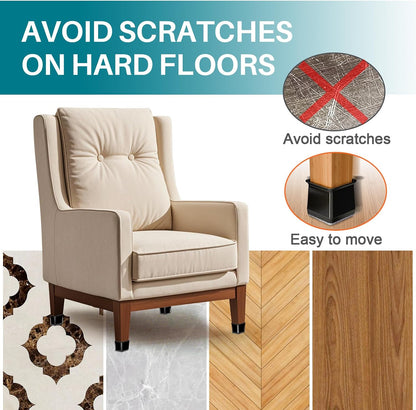 Ansible 24 Pcs Chair Leg Floor Protectors Square | Silicone Felt Furniture Leg Pads Caps Covers for Hardwood Floors (Fit:1-1/16" to 1-5/8")