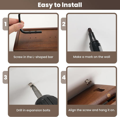 Toilet Paper Holder Walnut Wood Shelf - Wall Mount & Self-Adhesive | Bathroom Tissue Holder, Black Stainless Steel with Walnut Shelf for Phone - Home Apartment Restroom Decor Essentials