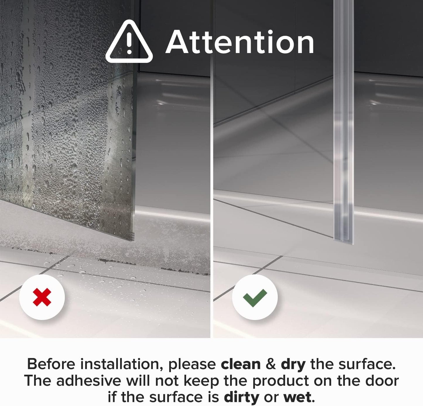 Frameless Shower Door Side Seal X-Protector - 40" Shower Door Seal | Self-Adhesive Shower Door Sweep - Premium Door Side Seal Strip - Silicone Glass Shower Seal Strip for All Door Thicknesses!