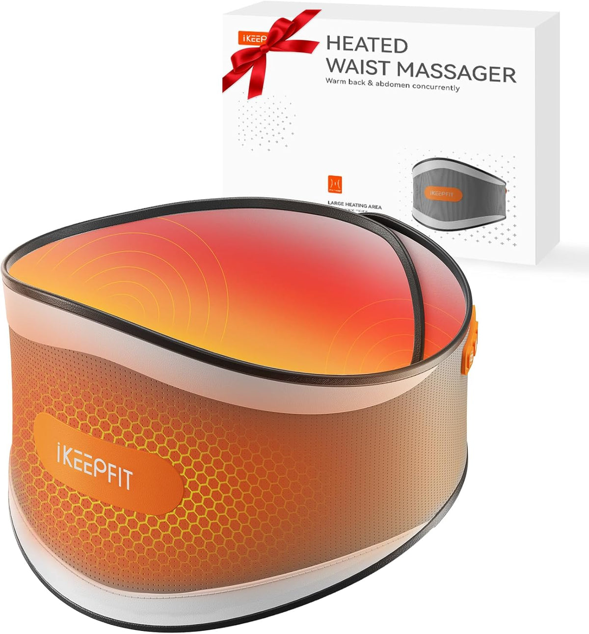 IKEEPFIT Portable Heating Pad for Back & Period Cramps, MAXwarm 2.0, Cordless Lower Back & Menstrual Heated Pad with Massager for Pain Relief, Wearable Heat Belt, Extra Large 70" (Grey)