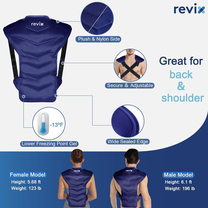 REVIX Large Ice Pack for Back and Shoulder Discomfort Relief, Reusable Gel Cold Pack with Soft Plush Lining, Flexible & Long-Lasting Cold Therapy Wrap, Navy