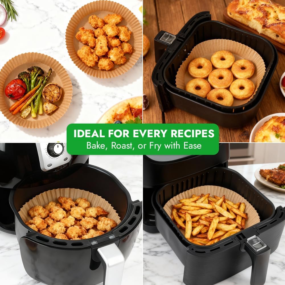 BYKITCHEN 300PCS Small Disposable Air Fryer Liners for 2 to 5QT Airfryer, Round Air Fryer Parchment Paper Liners, Compatible with Ninja AF101 4 QT, CHEFMAN 2 QT, Cosori 2.1QT, Dash 2.6 Quart & More