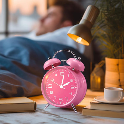 pxy Loud Alarm Clock for Heavy Sleepers 3D Dial Battery Operated (Battery Include), 4" Super Silent Analog Alarm Clock for Kids with Night Light PT260 Silver OrangePT505 Green White