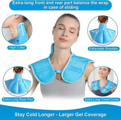 Reusable Ice Pack for Neck and Shoulders Upper Back Discomfort, Large Neck Ice Pack Wrap with Soft Plush Lining, Reusable Gel Cold Compress for Post-Workout Recovery, Hands-Free Design, Blue