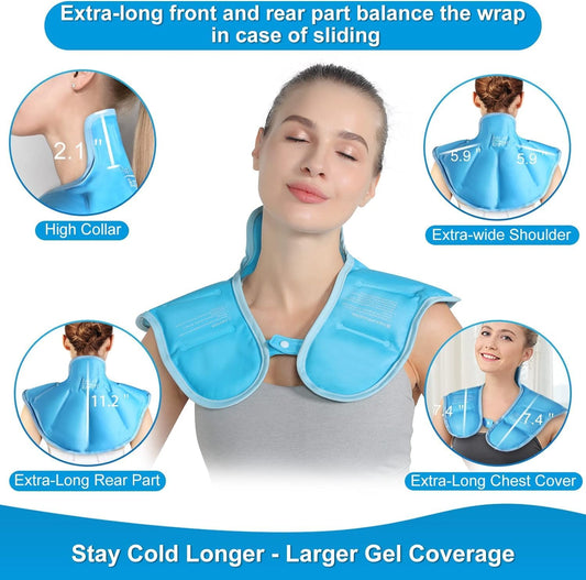 Reusable Ice Pack for Neck and Shoulders Upper Back Discomfort, Large Neck Ice Pack Wrap with Soft Plush Lining, Reusable Gel Cold Compress for Post-Workout Recovery, Hands-Free Design, Blue