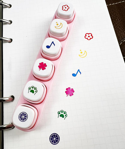 6-in-1 Pre Self-Inking Planner Stamp Set - Portable Emoticon Weather Themes Stamps with Storage Case for Bullet Journal, Scrapbooking, Travel, Daily Planning -100mm x 15mm (Quick-Dry Ink, 2pcs)