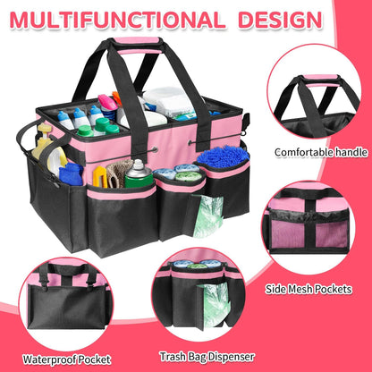 Boczif Cleaning Caddy Bag Wearable,Cleaning Caddy Supplies Organizer(Pink) | with Handle, Shoulder Straps & Detachable Divide, Cleaning Tool Organizers Tote Bag for Cleaners & Housekeepers