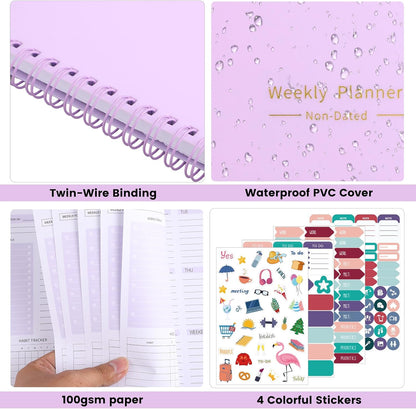 Thboxes A5 Weekly Planner Notebook, 52 Week Undated Journal for Women, Pink