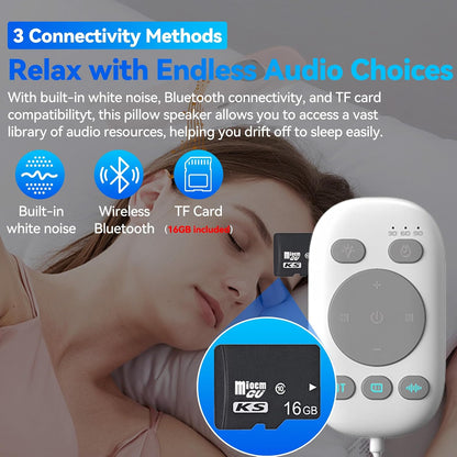 Pillow Speaker for Sleeping w/Remote - Without TF Card, White | Bone Conduction Speaker, 36 Built-in White Noise, Flat Thin Wireless Speaker under Pillow for Side Sleepers, Dusker Sleep Bar
