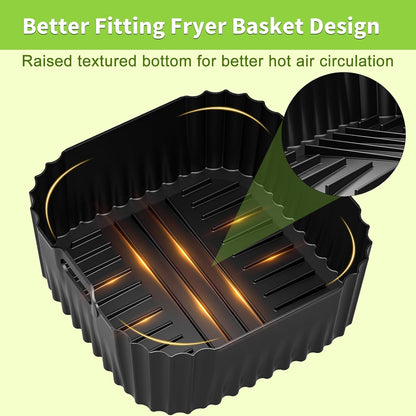 Air Fryer Silicone Liners Square for Chefman 8QT Air Fryer 3 Pack Reusable | Silicone Pot Baking Accessories for Instant, Nuwave, Gourmia and other 8QT to 10QT Large AirFryer, 2 In 1 Liners