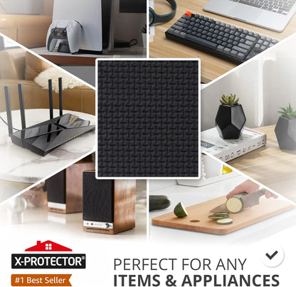 X-Protector Rubber Strip - 8 PC Non Slip Pads - Black Universal Grip Strips | Self-Adhesive Rubber Sticky Pads - Premium Feet for Keyboard, Appliances - Featuring an Amazing Super Sticky Gripping Pad