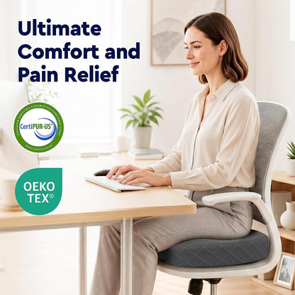 TushGuard Office/ Car Seat Cushion, Non-Slip Sciatica & Back Coccyx Tailbone Pain Relief Chair Pad, Memory Foam Butt Pillow for Computer Desk, Wheelchair, Driving (Black)