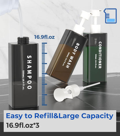 Shampoo and Conditioner Dispenser Shower Soap Dispenser 3 Chamber No Drill, 3 * 16.9 fl.oz Shampoo Dispenser for Shower Wall Mounted Shower Shampoo Dispenser 3 Chamber for Bathroom Hotel Black