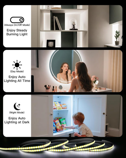 Under Cabinet Lighting Wireless, 2 Pack 5000mAh 13FT COB Motion Sensor Led Light Strips Indoor, Rechargeable Battery Powered Motion Activated Stair Shelf Closet Cabinet Counter Led Strip Tape Lights