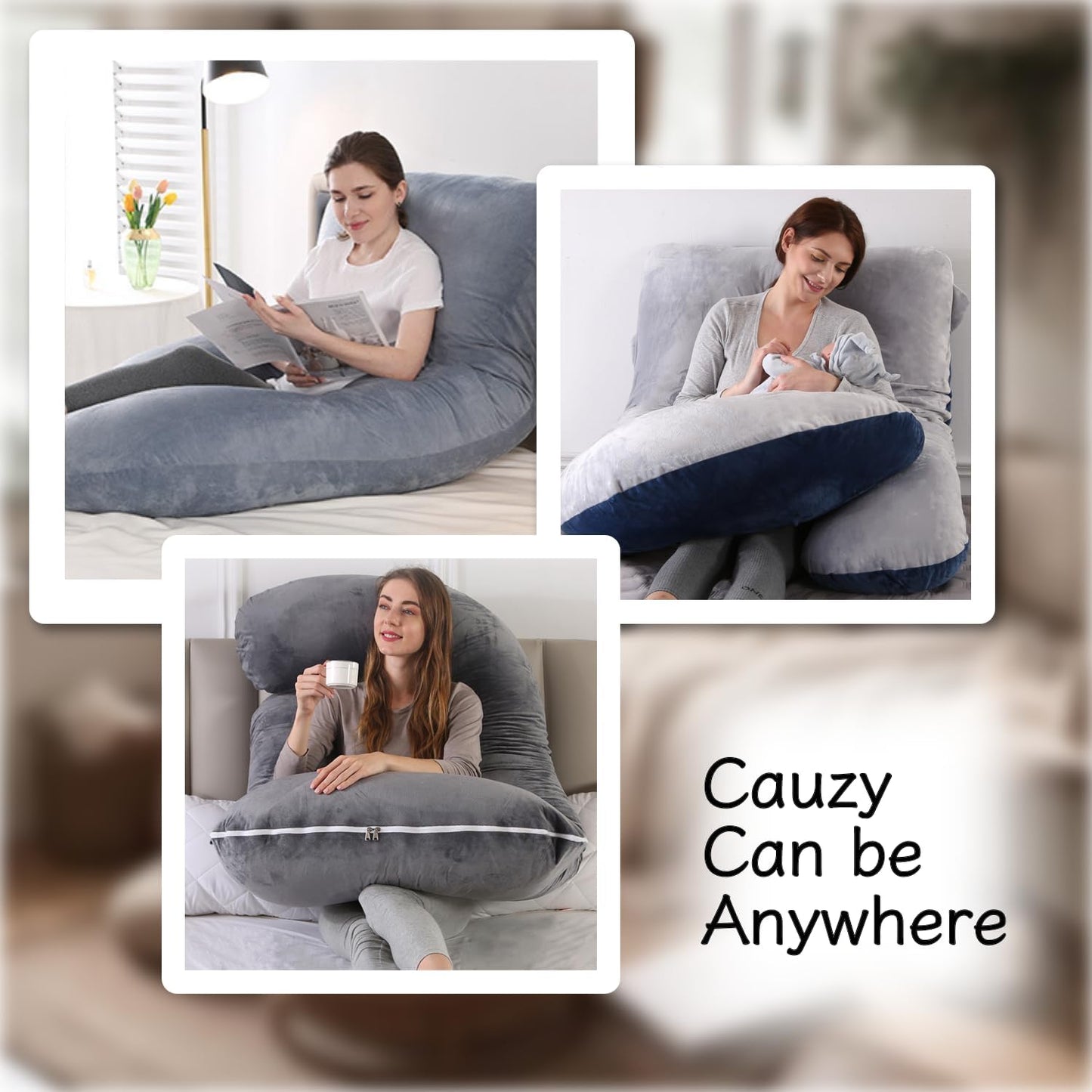 ALLOPERA Pregnancy Pillows for Sleeping, 57-Inch U-Shaped Full Body Maternity Pillow with Adjustable Fill and Removable Washable Cover, Back, Belly, Hip and Leg Support for Pregnant Women, Black Grey