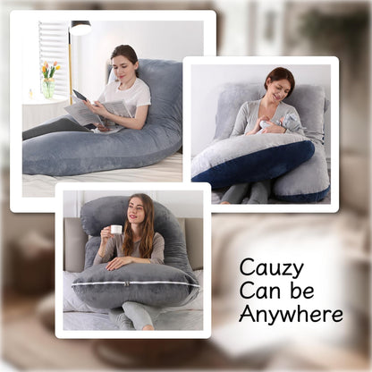ALLOPERA Pregnancy Pillows for Sleeping, 57-Inch U-Shaped Full Body Maternity Pillow with Adjustable Fill and Removable Washable Cover, Back, Belly, Hip and Leg Support for Pregnant Women, Black Grey