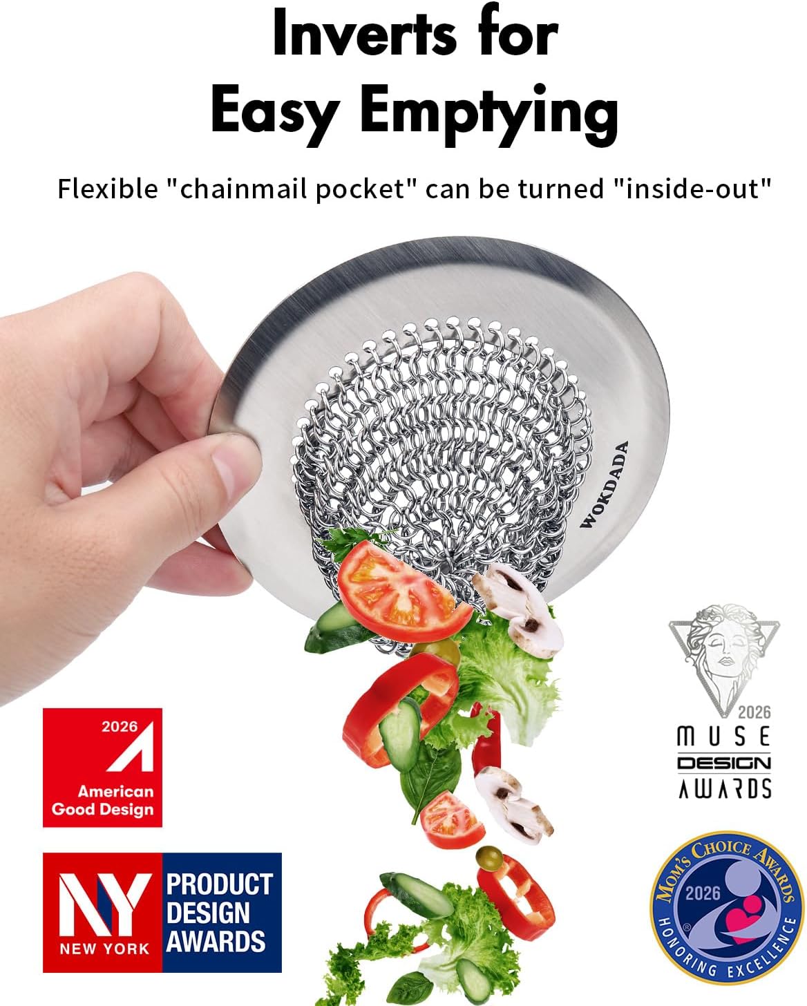 Kitchen Sink Drain Strainer,Patented Reversible Chain Mesh Basket Anti-Clog | Revolutionary Sink Strainer，Easy Clean，Fast Drainage，304 Stainless Steel Rust-Proof，4.4" Large Capacity Food Catcher，Handmade