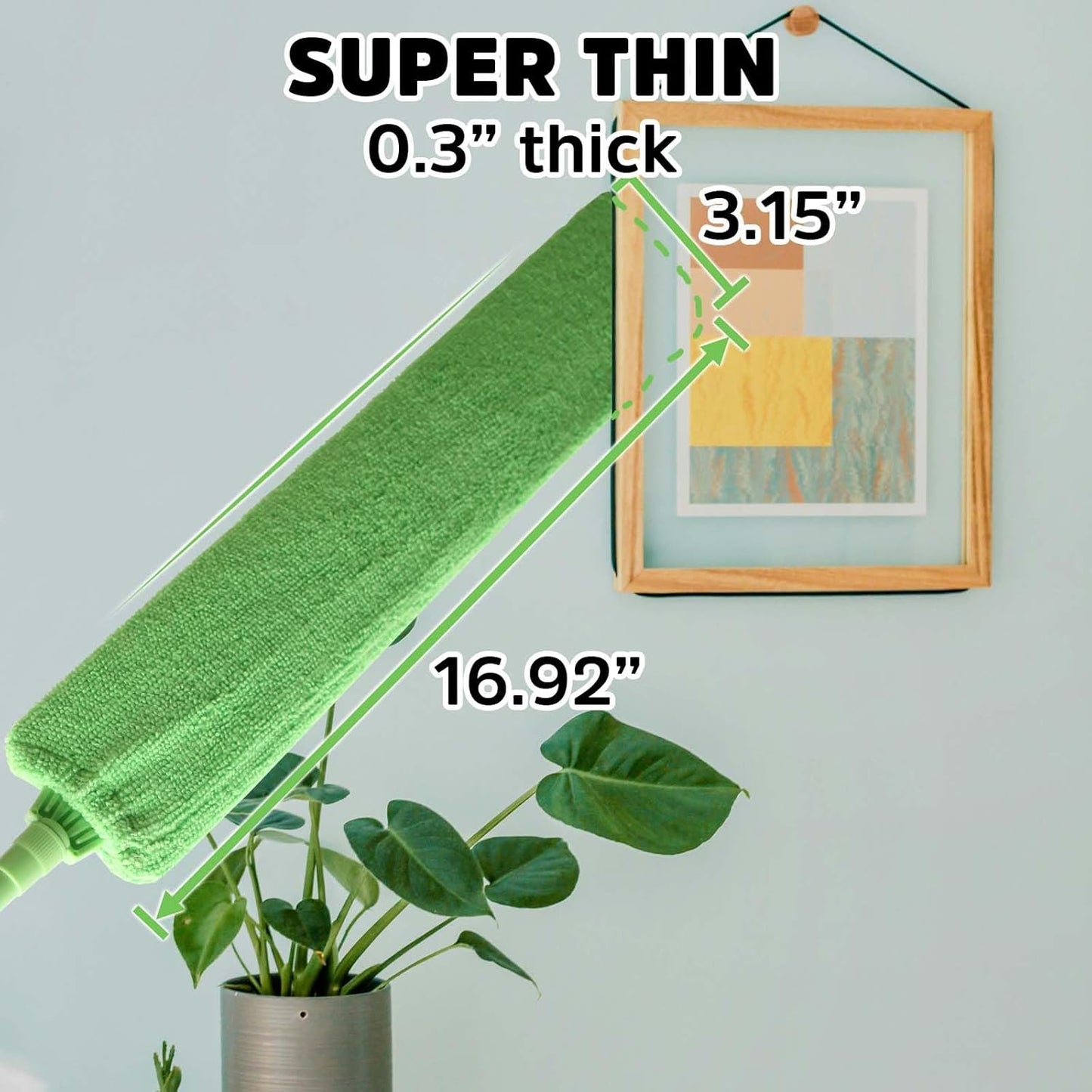 Flat Gap Dust Cleaner with Extendable Pole, Bafezoze Retractable Under Appliance Duster with 2 Washable Microfiber Pads, Slim Flexible Gap Mop for Cleaning Under Bed Sofa Cabinet Refrigerator Gray