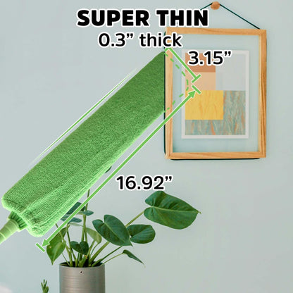 Flat Gap Dust Cleaner with Extendable Pole, Bafezoze Retractable Under Appliance Duster with 2 Washable Microfiber Pads, Slim Flexible Gap Mop for Cleaning Under Bed Sofa Cabinet Refrigerator Gray