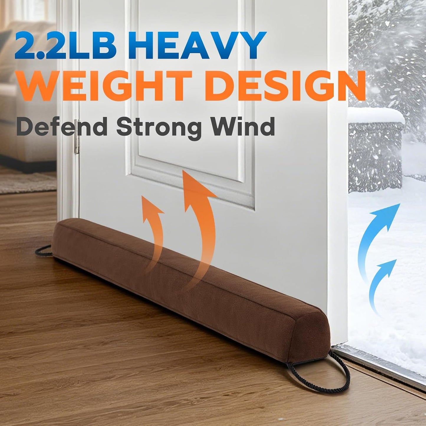 Comfyanno 38” Weighted Under Door Draft Stopper, 2.2lb Door Wind Blocker | Fits 3” Large Gap, Block Air Draft from Bottom Door, Fits Front Door, Bedroom Door, Interior Door, Easy to Install, Black