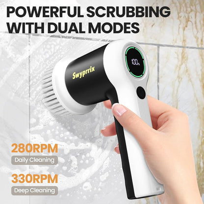 Electric Spin Scrubber for Bathroom and Shower Cleaning SD-CTB02 | 2 Speeds Cordless Power Cleaning Brush, 6 Replaceable Brush Heads, IPX7 Waterproof, For Bathroom, Sink, Tile, Kitchen, Grout