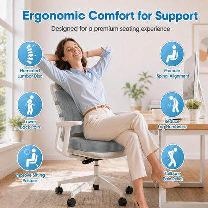 CloudBliss Ergonomic Seat Cushion & Lumbar Support Pillow Set, Black,Large