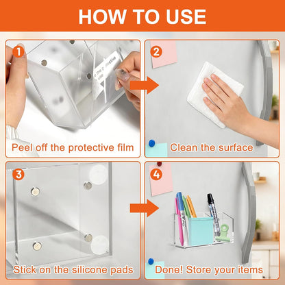 Magnetic Pen Holder for Dry Erase Markers, Strong Magnet, Clear | Sturdy Acrylic Construction, Strong Neodymium Magnet, Holds Multiple Pens and Markers, Fits Whiteboards and Refrigerators
