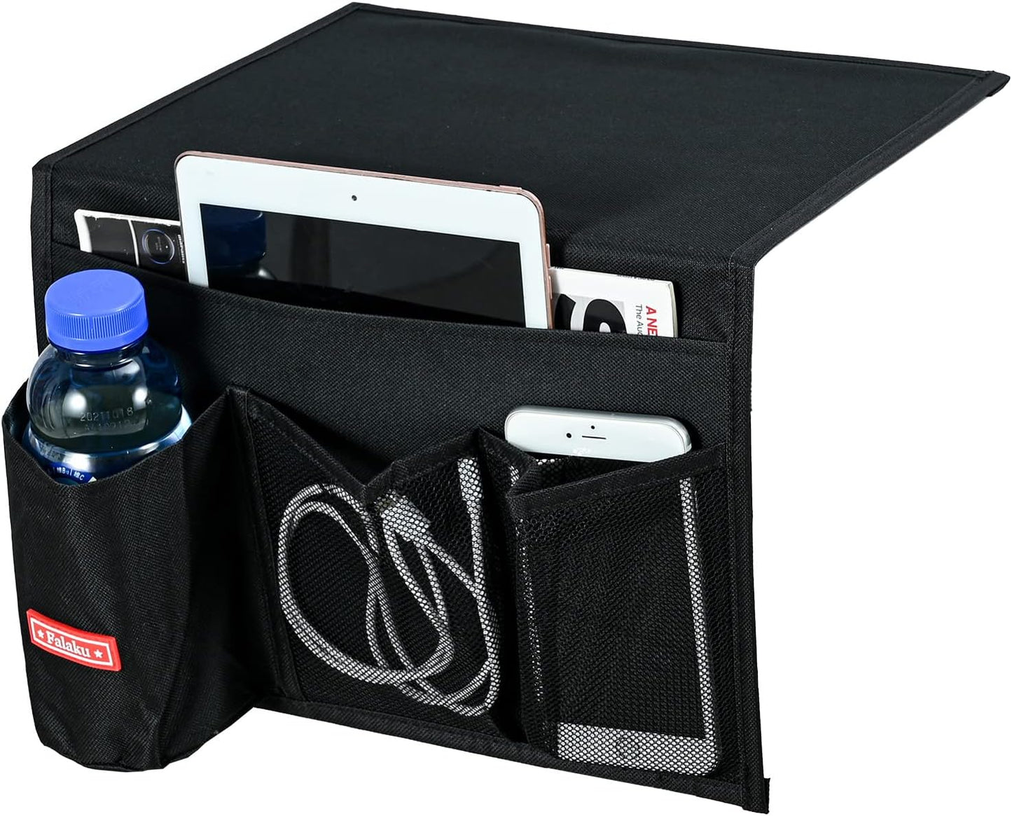 Bedside Caddy,Bedside Organizer Caddy Under Mattress,Holds Magazines,Books (4 Pockets-Grey)