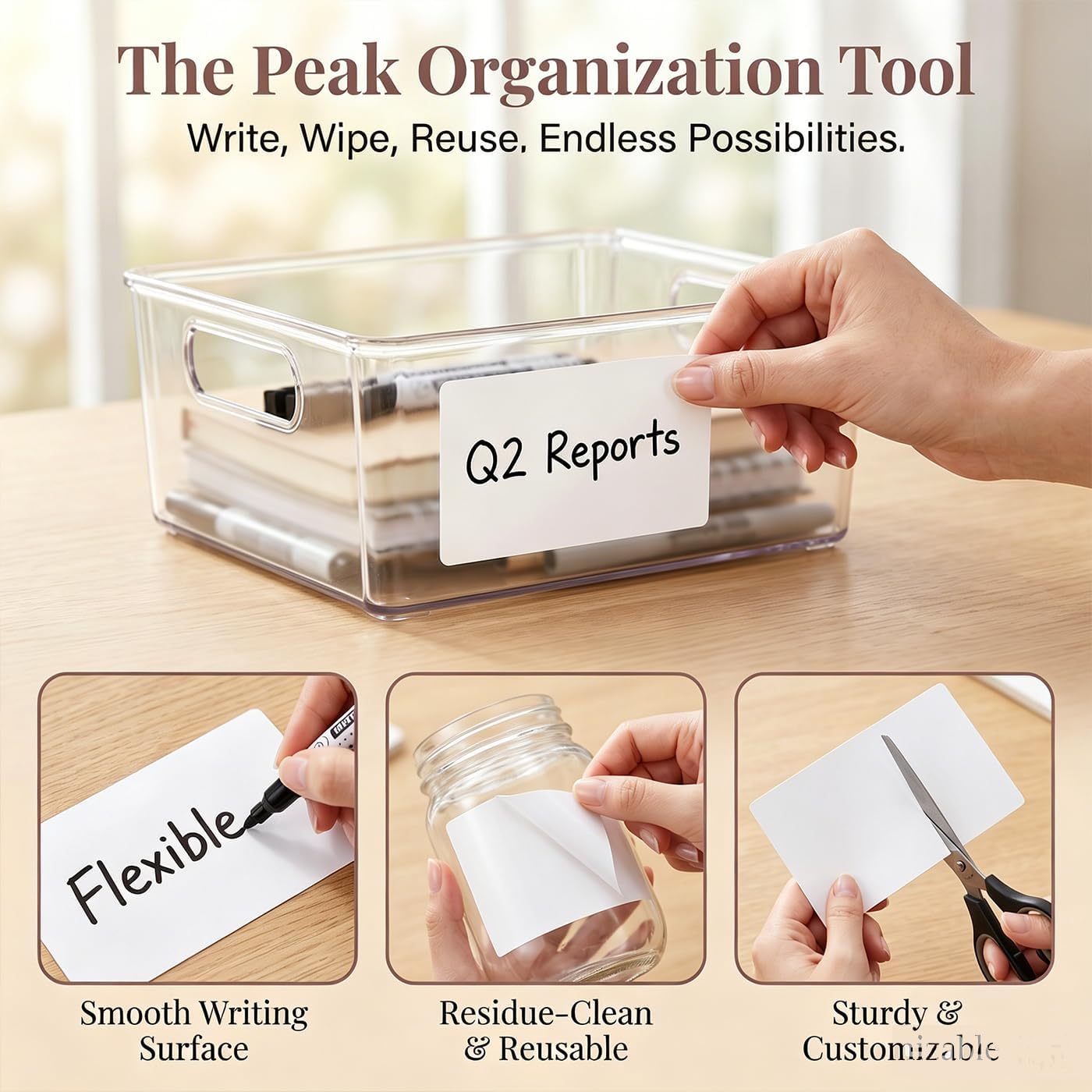 Dry Erase Label Stickers - 30pcs 3x5 inch Reusable Dry Erase Labels with Pen for Storage Bins,Self-Adhesive Whiteboard Sticke Sticky Notes for Home Office,School Supplies