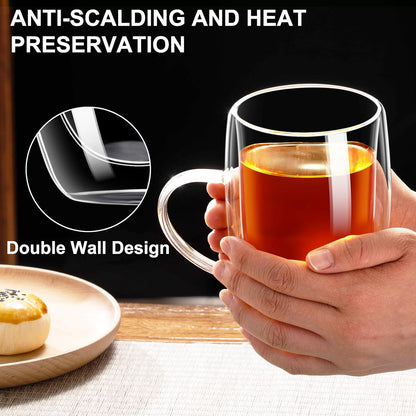 Baalaka Tea Infuser Mug, 16 fl oz Double-Wall Glass for Loose Leaf Tea
