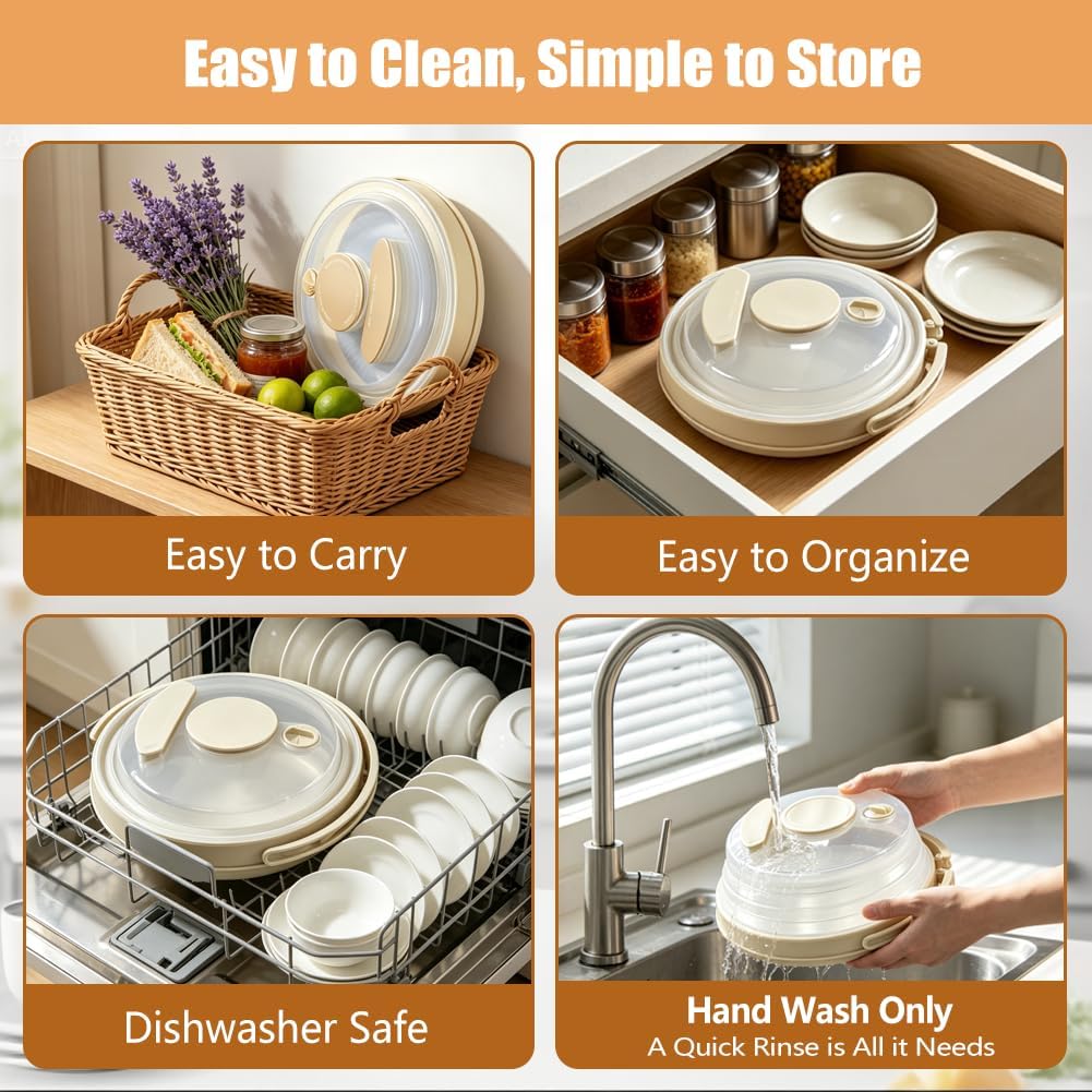 10.6 inch Large Collapsible Microwave Splatter Cover & Anti-Scald Base Plate with Water Steamer with100 Elastic Food Covers, Microwave Cover for Food with Handle,Silicone Microwave Food Cover