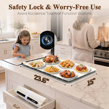 Warming Mat for Food, Electric Warming Tray with Heat-Resistant Pad-L Grey | Colorlife 6 Preset Modes, 7 Temps, 6H Timer, Child Lock, Auto-Memory, Rollable Silicone Food Warmer for Buffet, Parties
