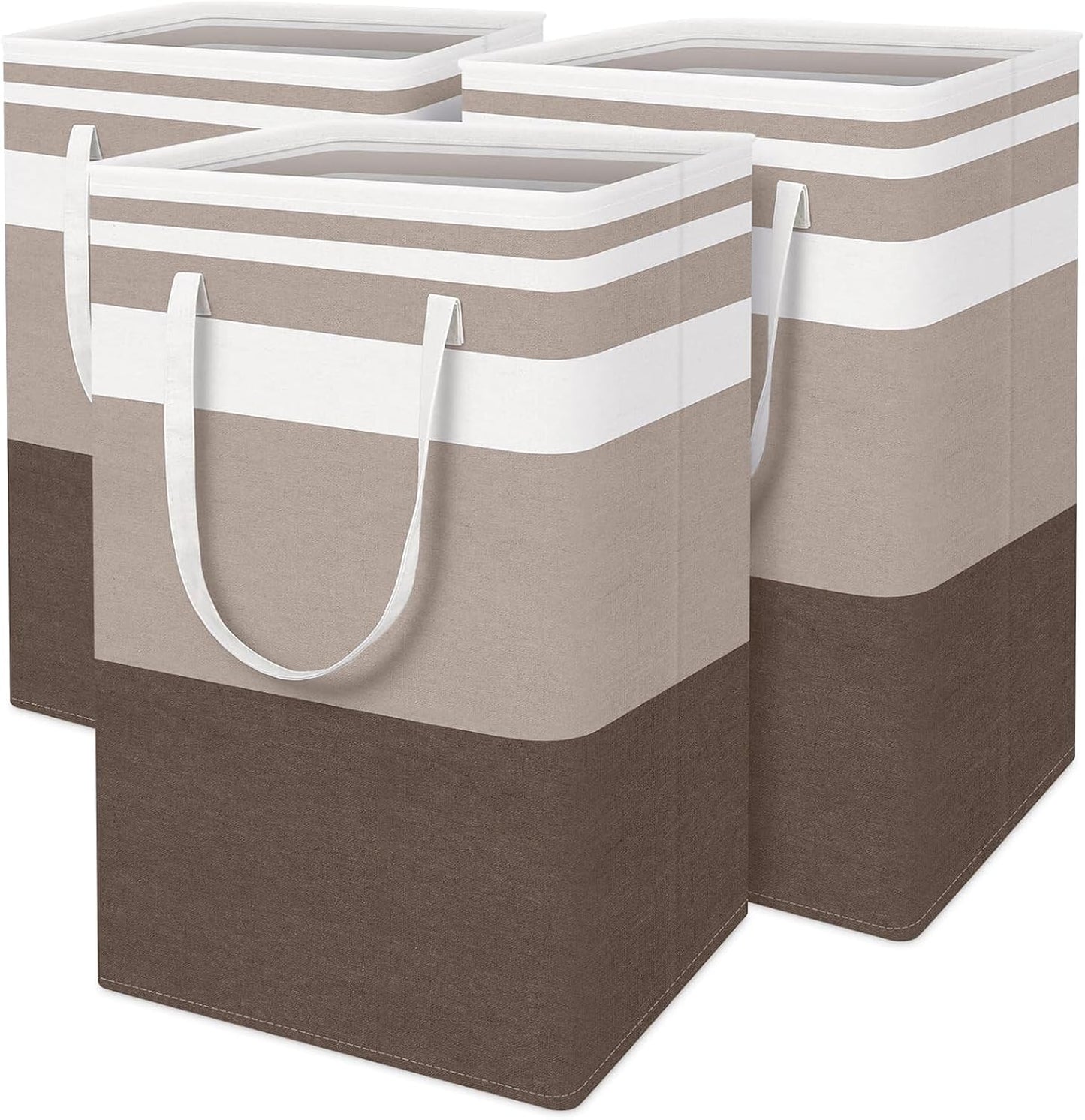 BlissTotes 3-Pack Laundry Basket, Collapsible Laundry Hamper, Grey, 75L | Laundry Clothes Hamper, Hampers for Bedroom, Freestanding Hamper with Handles, Clothes Laundry Basket