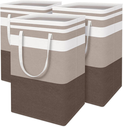 BlissTotes 3-Pack Laundry Basket, Collapsible Laundry Hamper, Grey, 75L | Laundry Clothes Hamper, Hampers for Bedroom, Freestanding Hamper with Handles, Clothes Laundry Basket