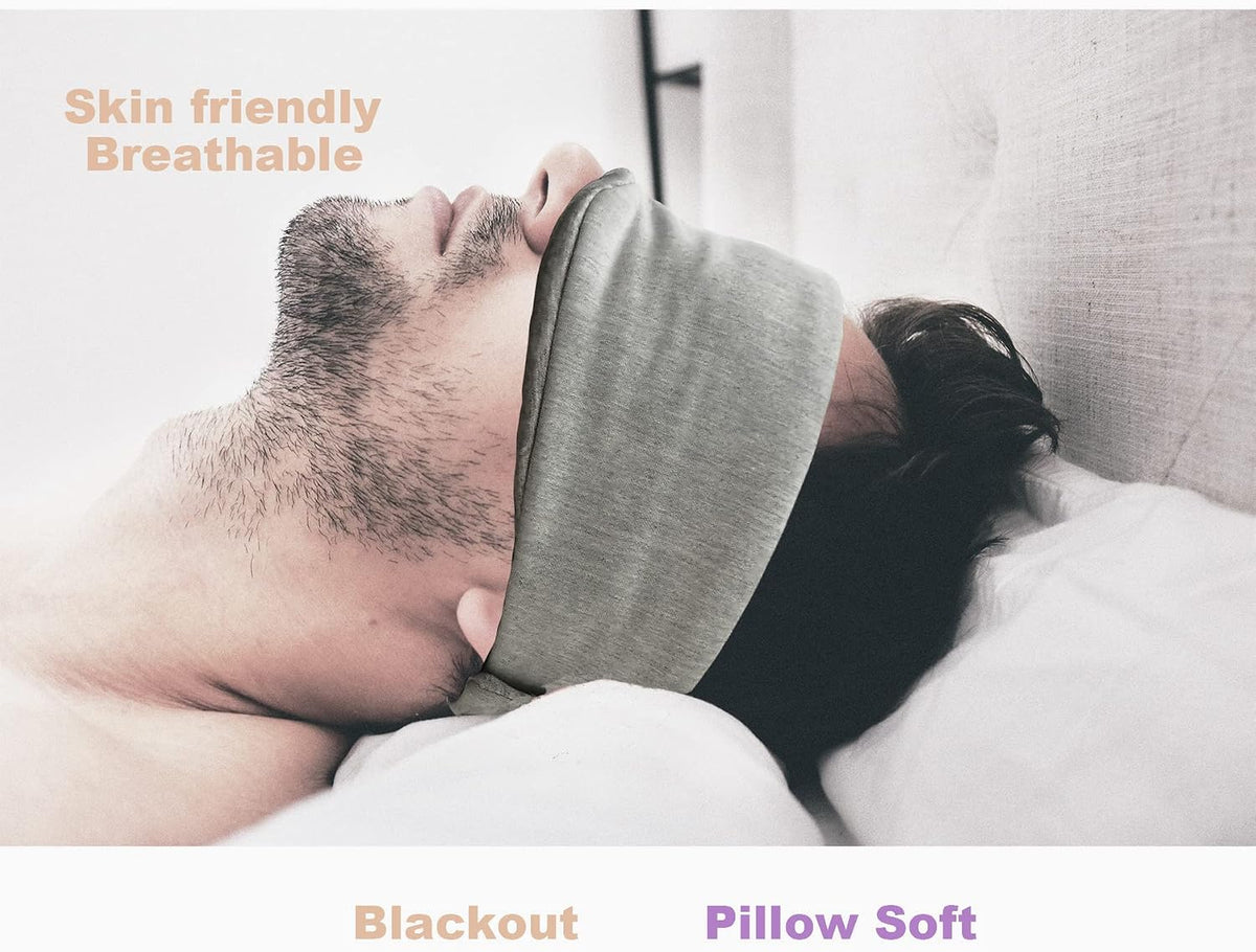 FAN WU Cotton Sleep Mask with Travel Pouch, Zero-Pressure Blackout Mask
