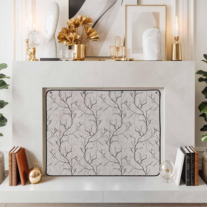 Magnetic Fireplace Cover White Vines Fireplace Screen Decorative Flowers Leaves Tree Branches Insulation Fireplace Blocker Blanket Save Energy Fireplace Draft Stopper Covers for Living Room 39x32 Inch