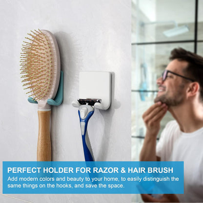 VANZAVANZU Razor Shaver Holder for Shower Wall Adhesive Hooks for Hanging, Bathroom Silicone Waterproof Shower Hooks Hair Brush Holder for Towel (2 Pack-White)