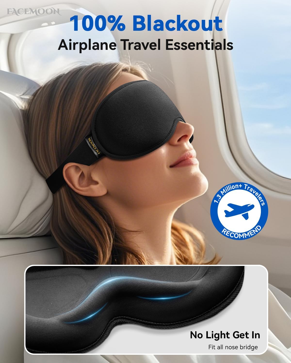 FACEMOON 3D Blackout Weighted Sleep Mask, Airplane Travel & Nurse Essential