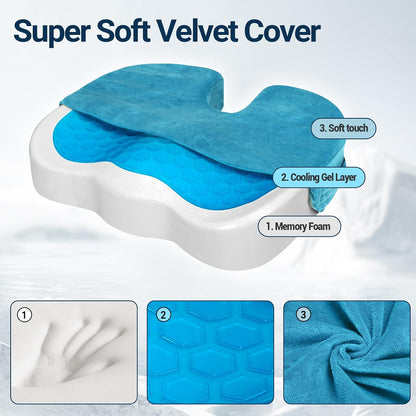Season Guard Gel Memory Foam Seat Cushion for Tailbone Pain Relief, Black