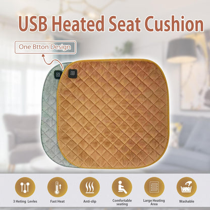 Portable Electric Heating Pad for Office Chair USB Large Size Heated Seat Cushion 3 Temperature Settings Fast Heat Seat Warmer Machine Washable 18x18in Grey